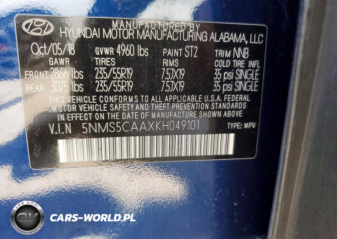 2019 Hyundai Santa Fe Ultimate 2.0T VIN:5NMS5CAAXKH049101 - 12