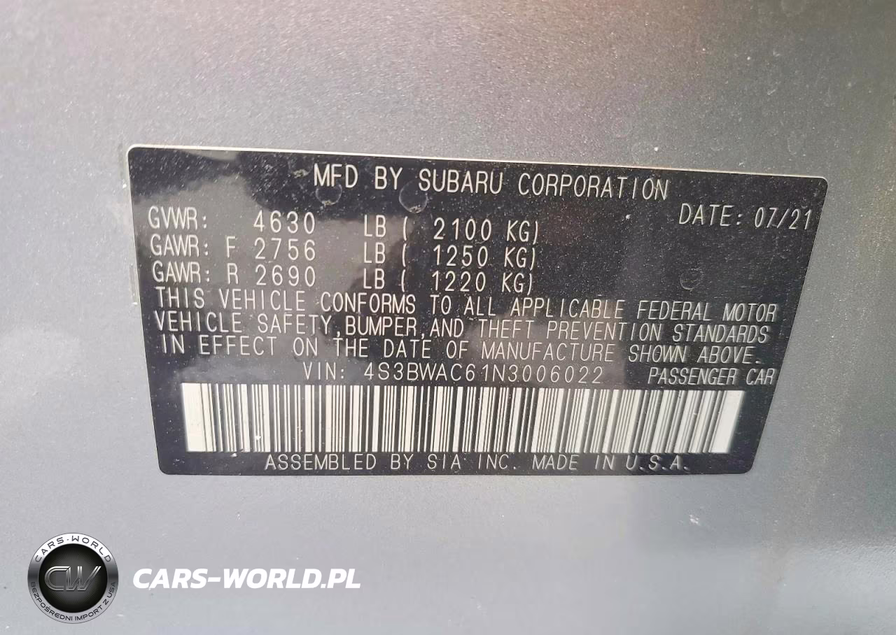 2022 Subaru Legacy Premium VIN:4S3BWAC61N3006022 - 12