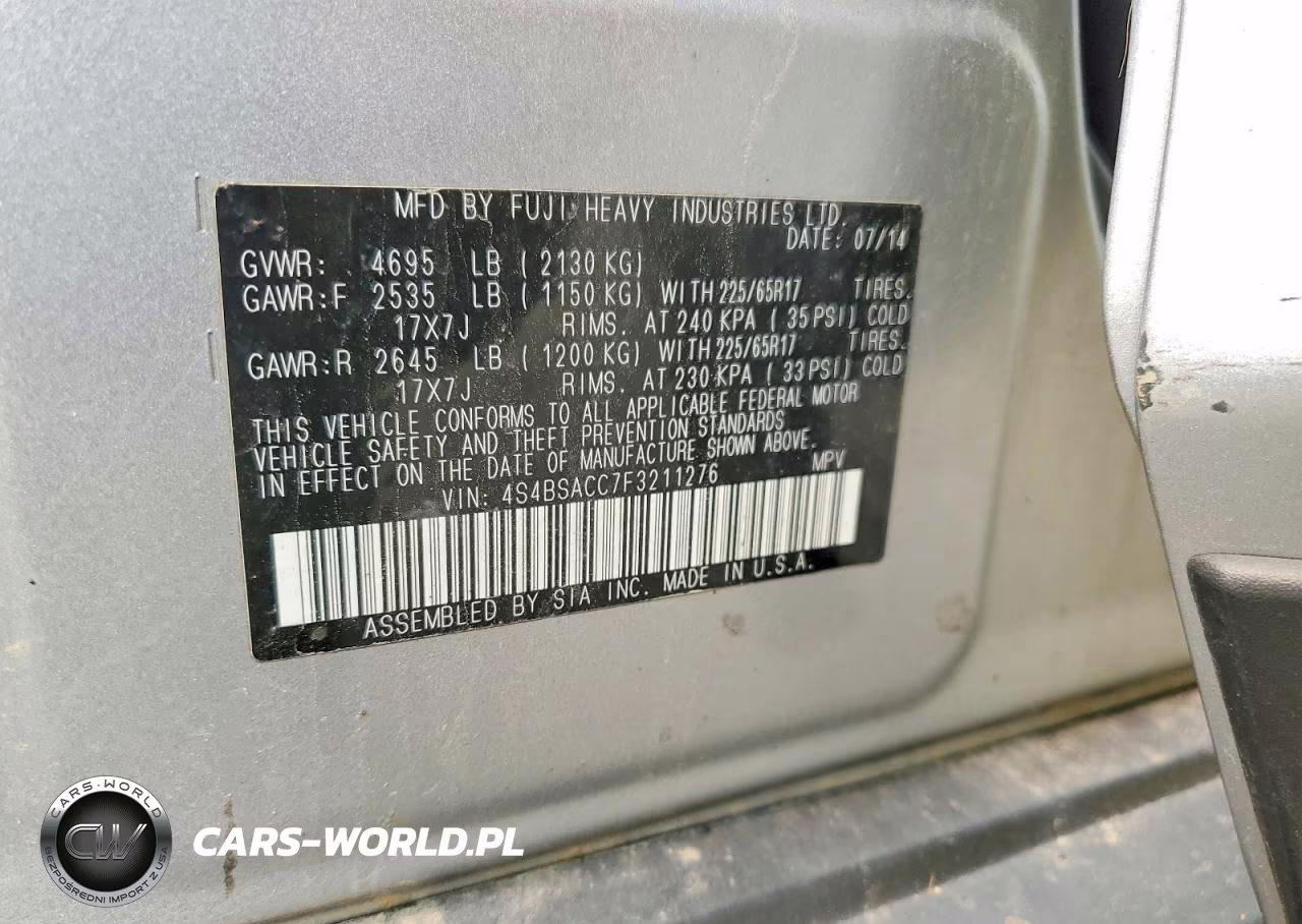 2015 Subaru Outback 2.5I Premium VIN:4S4BSACC7F3211276 - 13