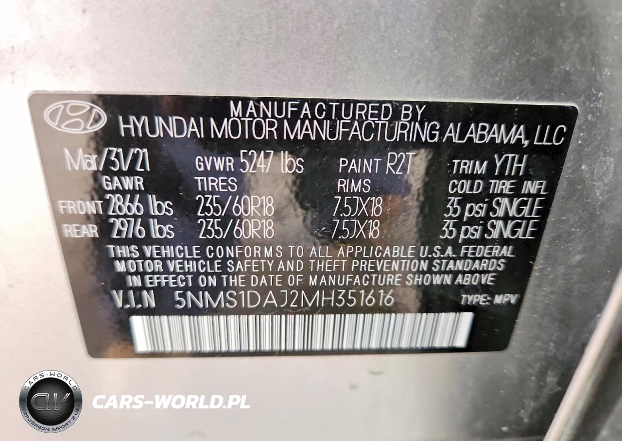 2021 Hyundai Santa Fe VIN:5NMS1DAJ2MH351616 - 13
