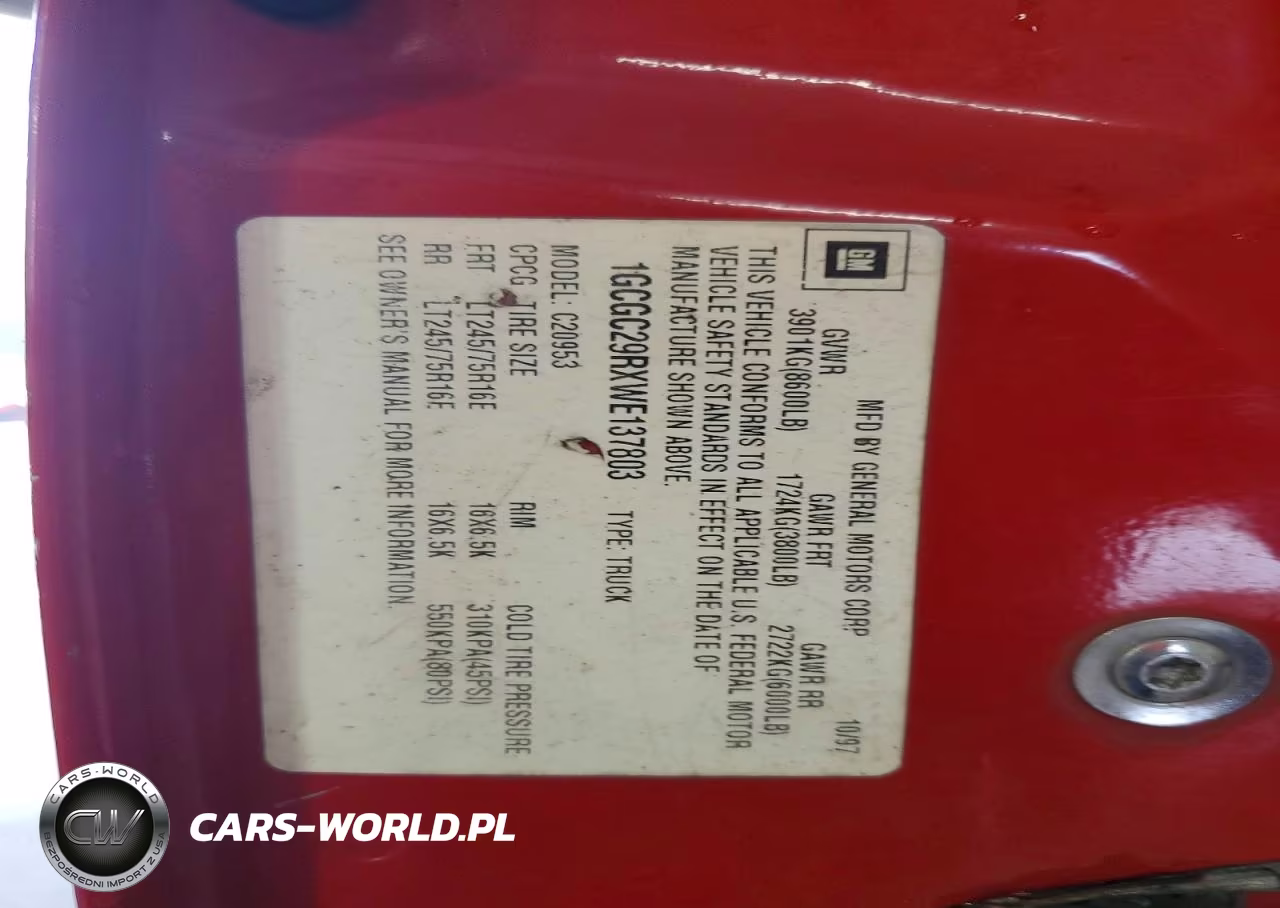 1998 Chevrolet Gmt-400 C2500 VIN:1GCGC29RXWE137803 - 12