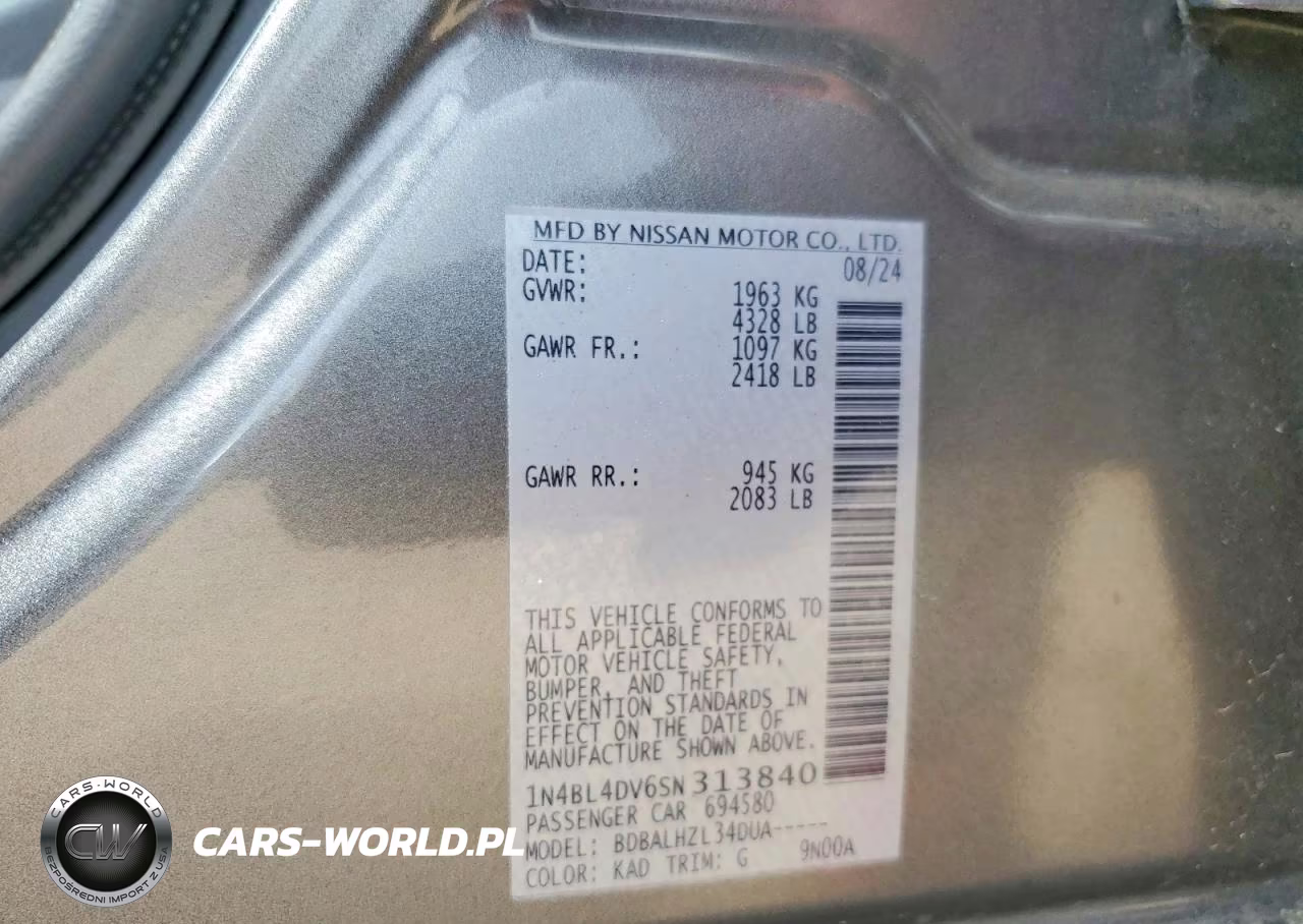 2025 Nissan Altima Sv Fwd VIN:1N4BL4DV6SN313840 - 12