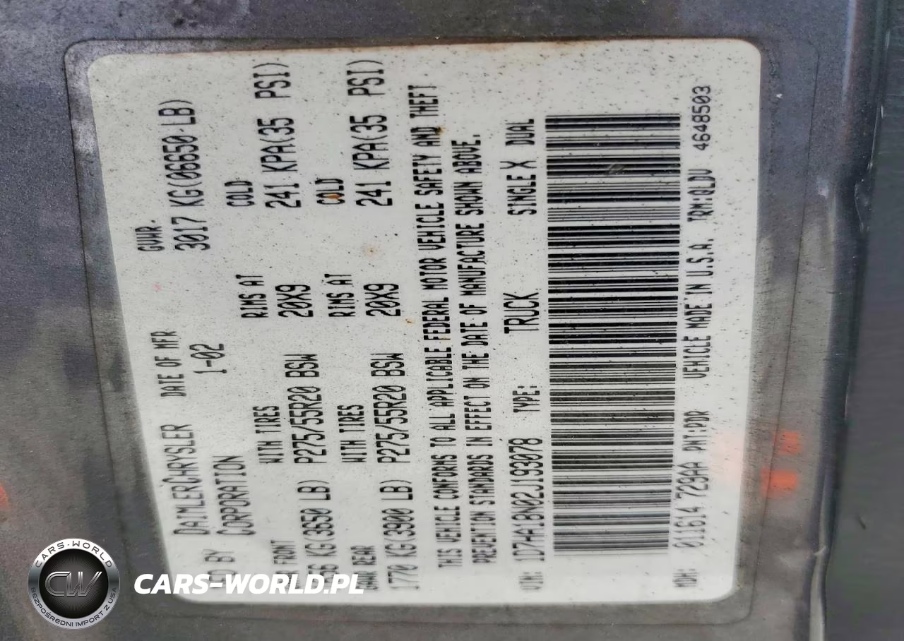 2002 Dodge Ram 1500 VIN:1D7HA18N02J193078 - 12