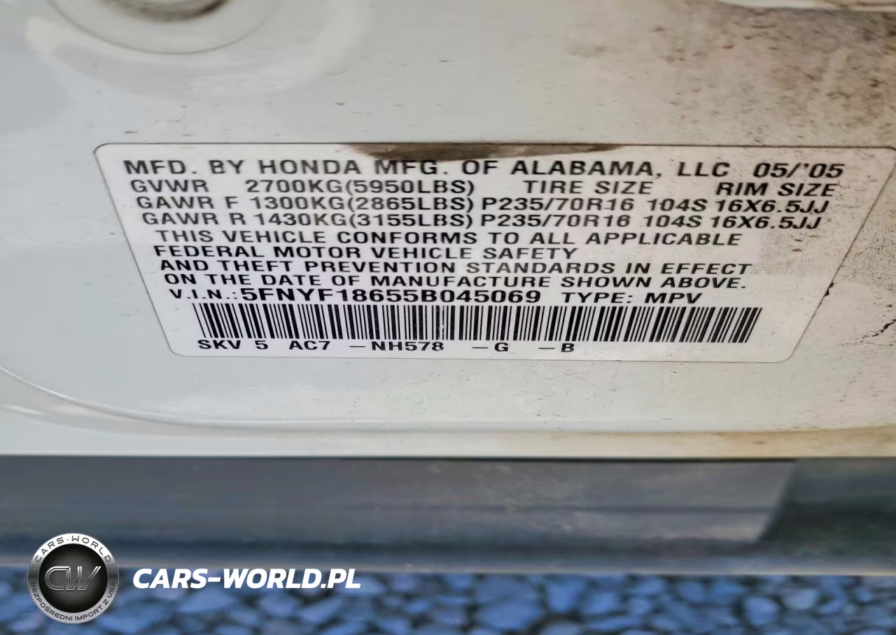 2005 Honda Pilot Exl VIN:5FNYF18655B045069 - 14