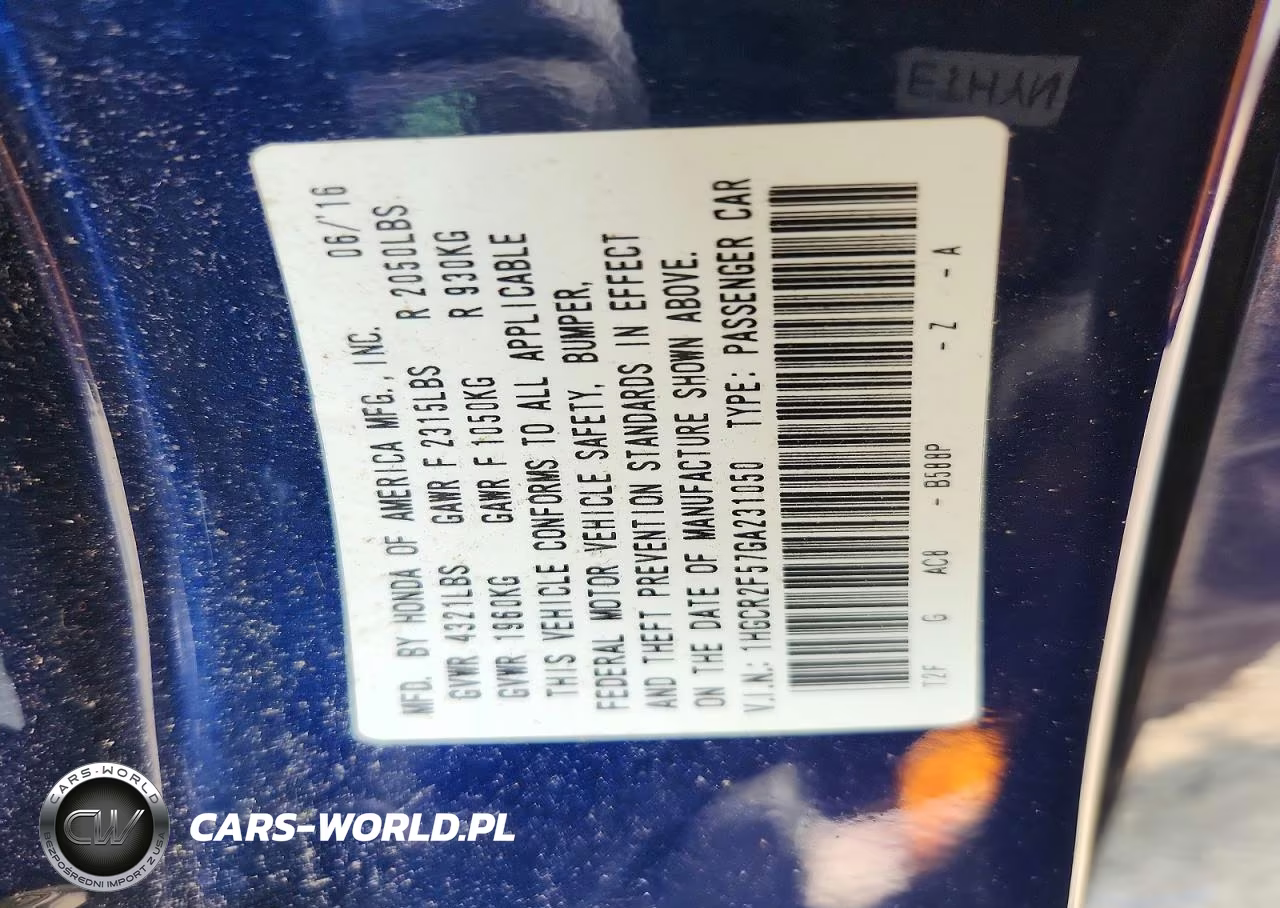 2016 Honda Accord Sport VIN:1HGCR2F57GA231050 - 12