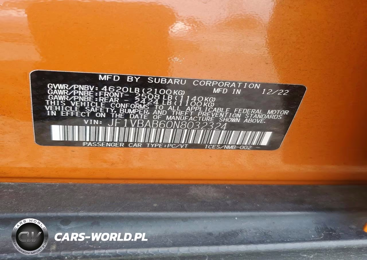 2022 Subaru Wrx VIN:JF1VBAB60N8032324 - 13