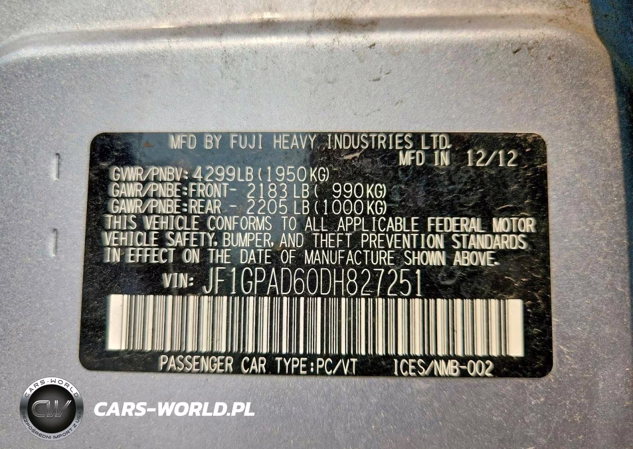 2013 Subaru Impreza Premium VIN:JF1GPAD60DH827251 - 13