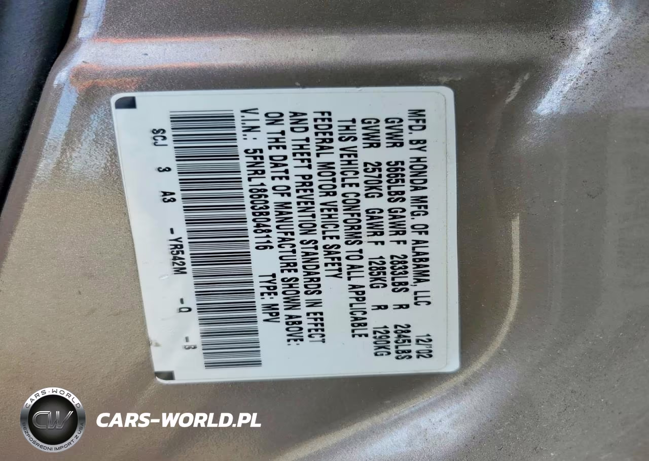2003 Honda Odyssey Ex VIN:5FNRL18603B048116 - 13