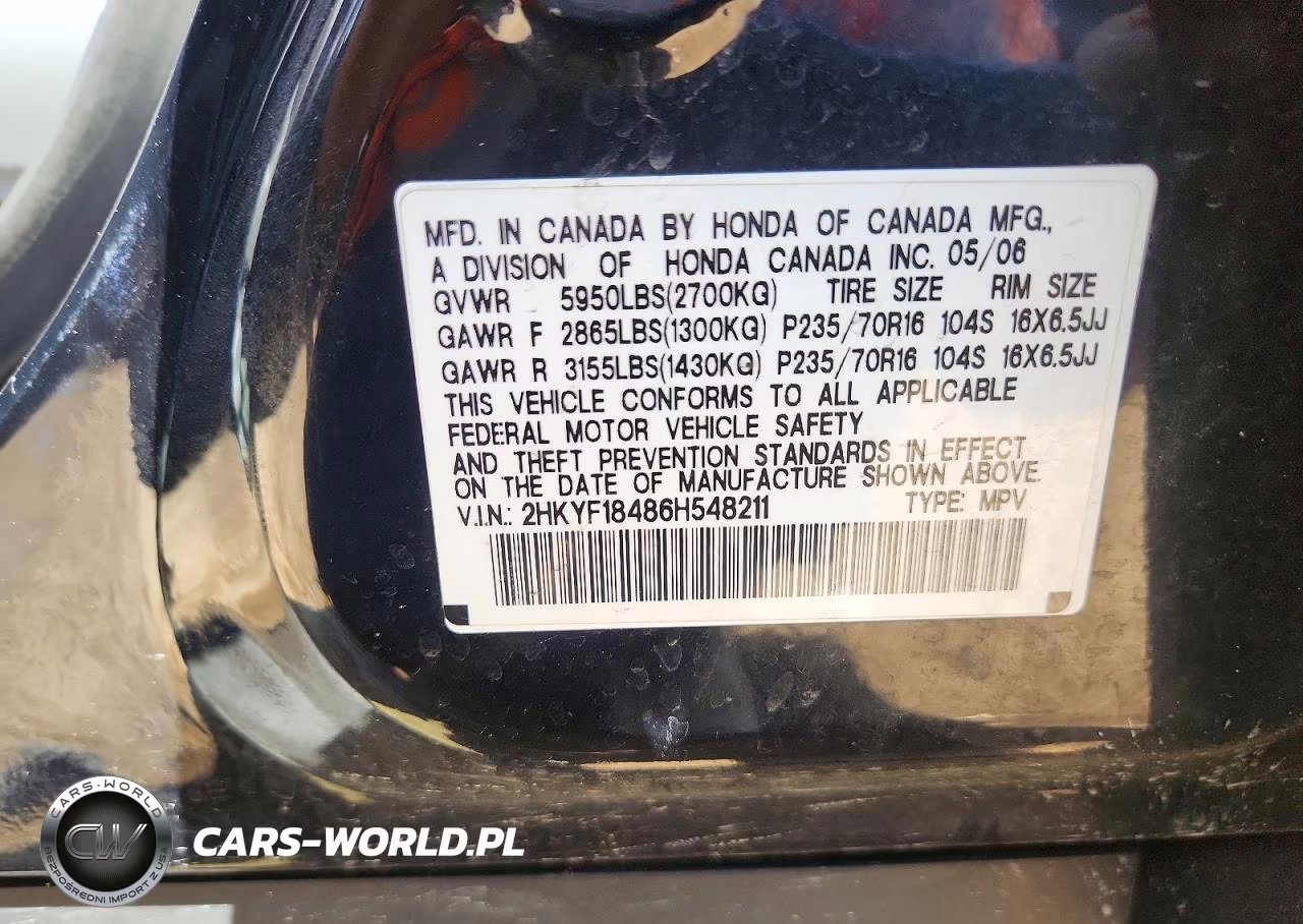 2006 Honda Pilot Ex VIN:2HKYF18486H548211 - 13