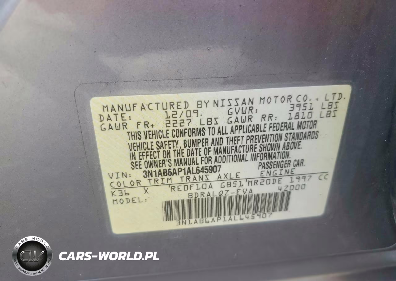 2010 Nissan Sentra 2.0-2.0S-Sr-2.0Sl VIN:3N1AB6AP1AL645907 - 12