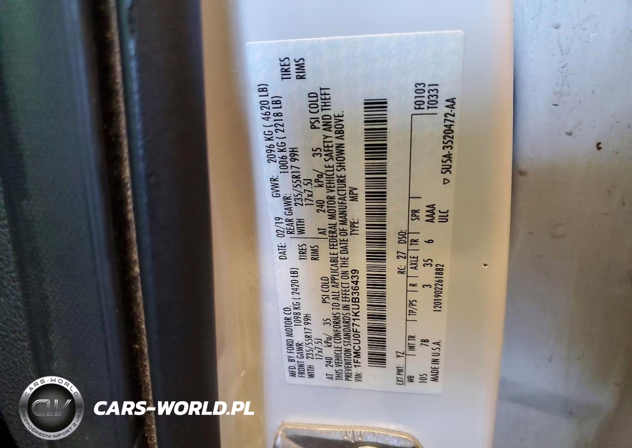 2019 Ford Escape S VIN:1FMCU0F71KUB36439 - 13