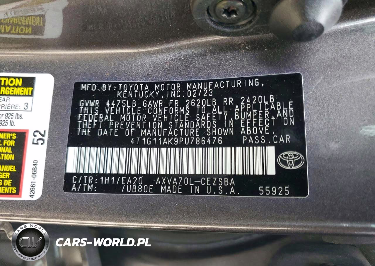 2023 Toyota Camry Se VIN:4T1G11AK9PU786476 - 12