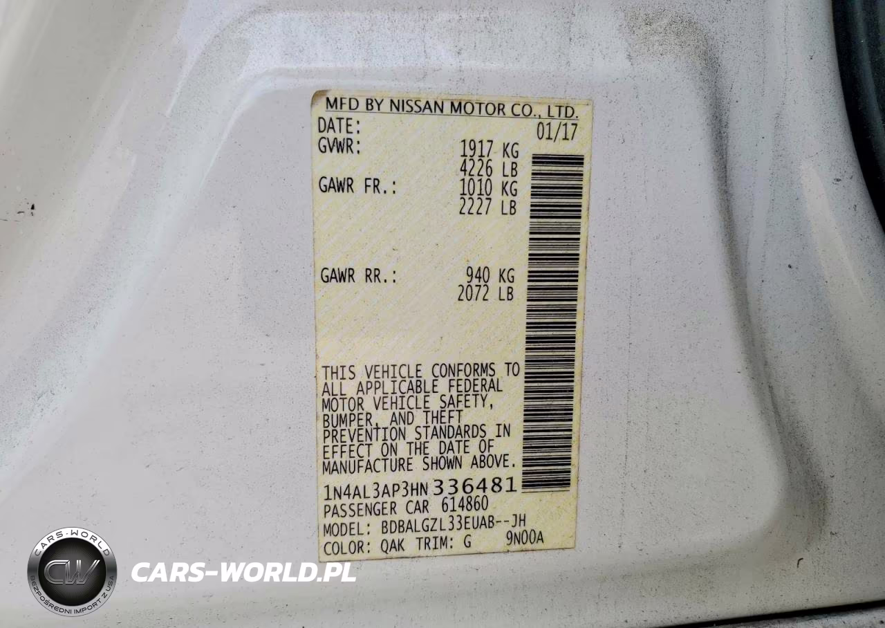 2017 Nissan Altima 2.5 S VIN:1N4AL3AP3HN336481 - 12