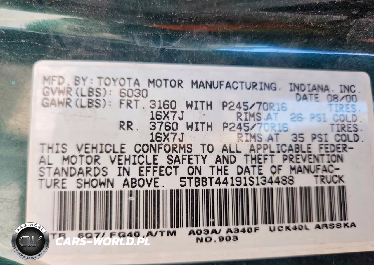 2001 Toyota Tundra Sr5 VIN:5TBBT44191S134488 - 12