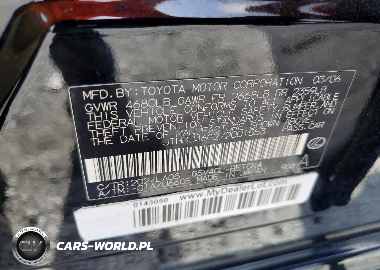 2007 Lexus Es 350 VIN:JTHBJ46G272001553 - 12