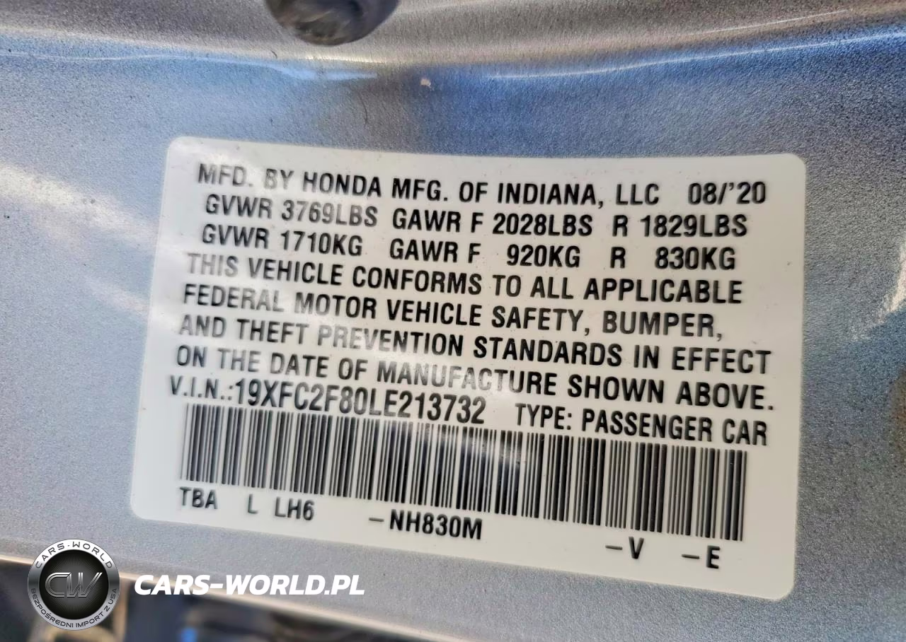 2020 Honda Civic Sport VIN:19XFC2F80LE213732 - 12