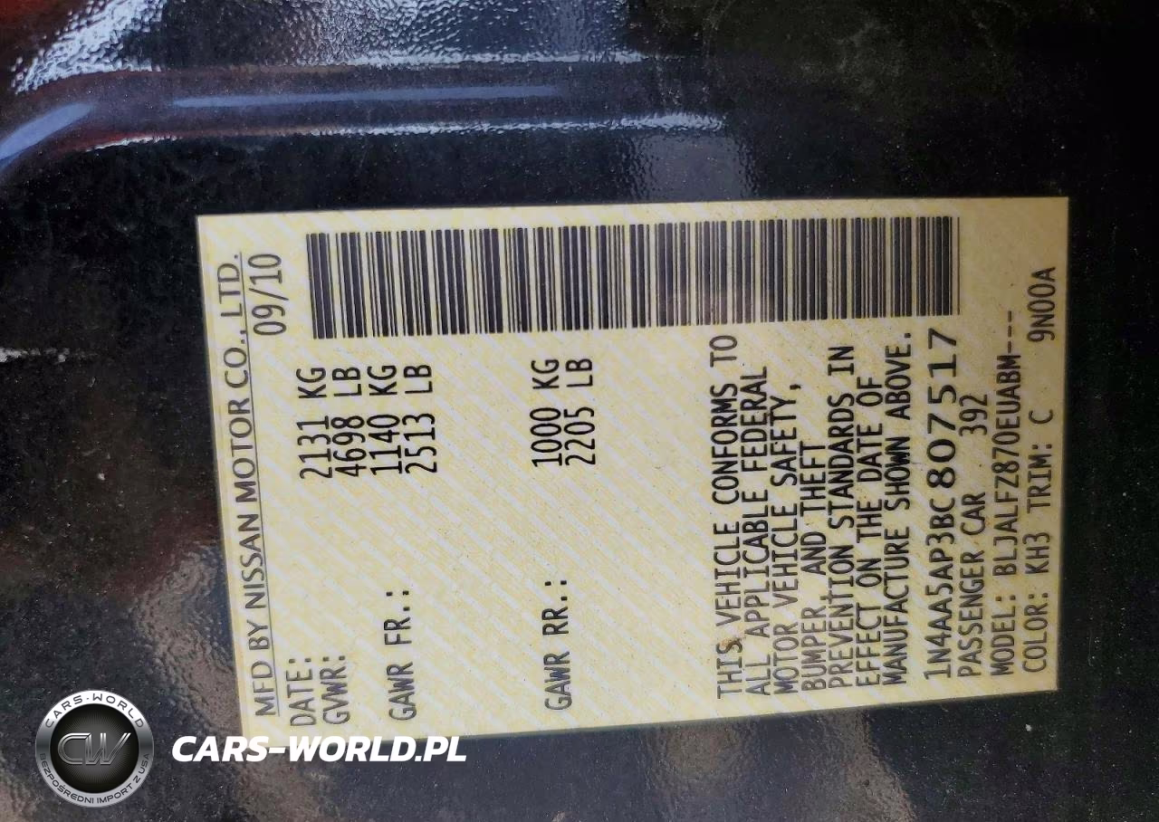 2011 Nissan Maxima 3.5 S VIN:1N4AA5AP3BC807517 - 12