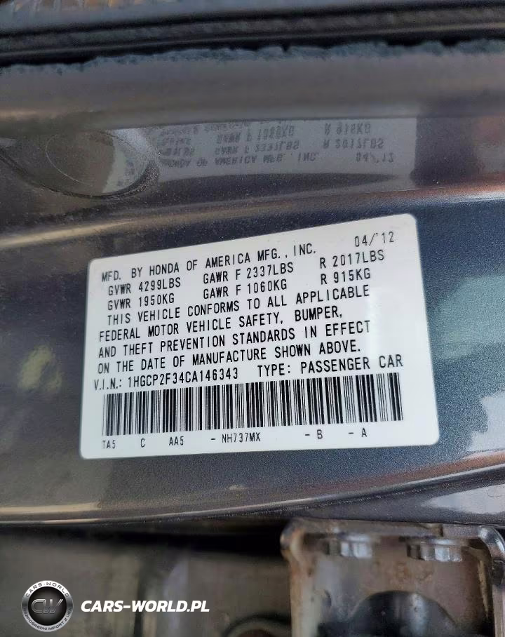 2012 Honda Accord Lx VIN:1HGCP2F34CA146343 - 13