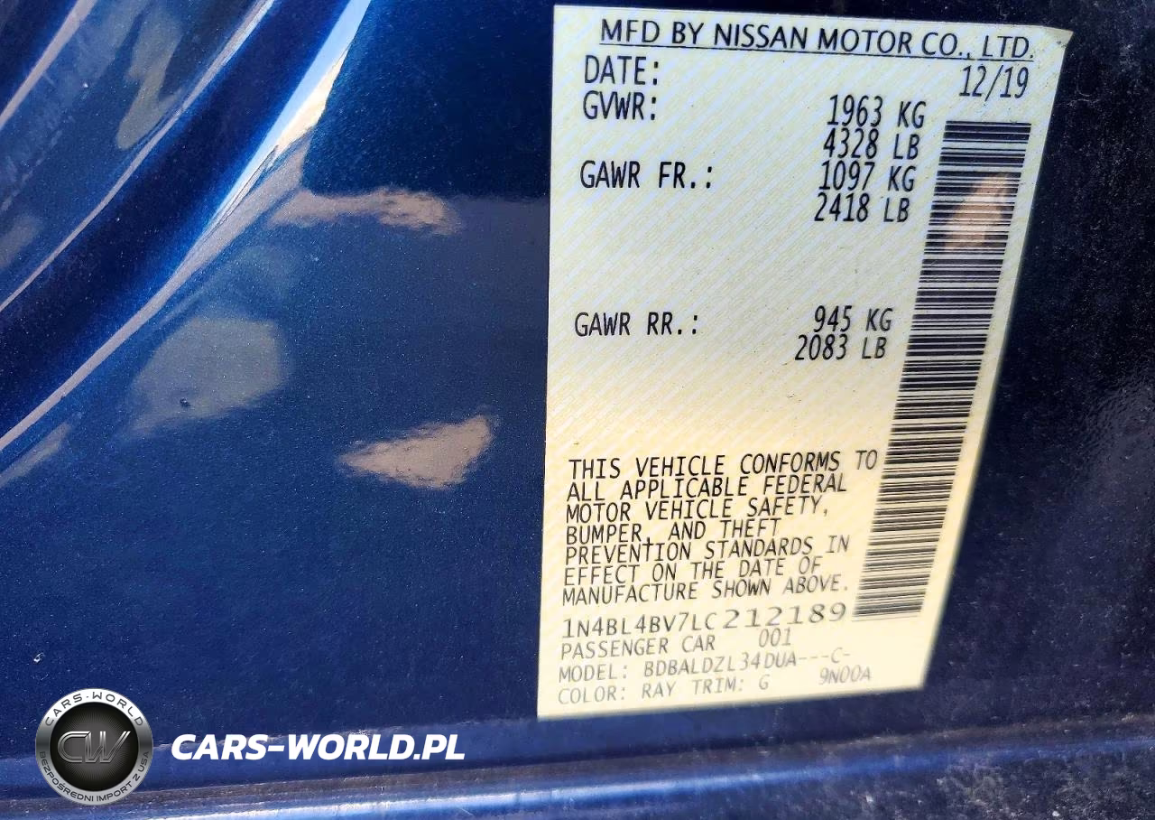 2020 Nissan Altima S VIN:1N4BL4BV7LC212189 - 13