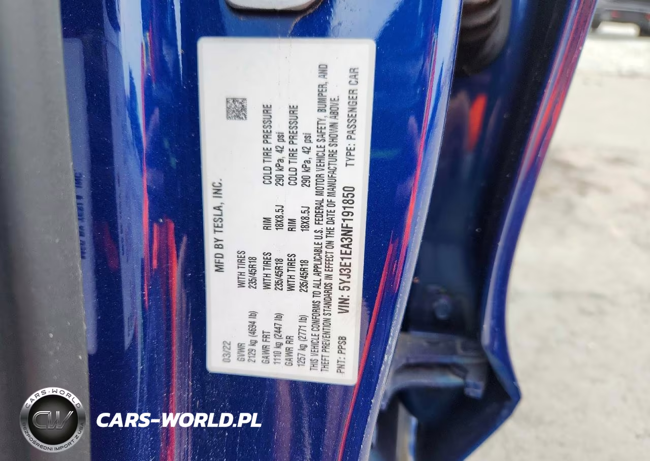 2022 Tesla Model 3 VIN:5YJ3E1EA3NF191850 - 12