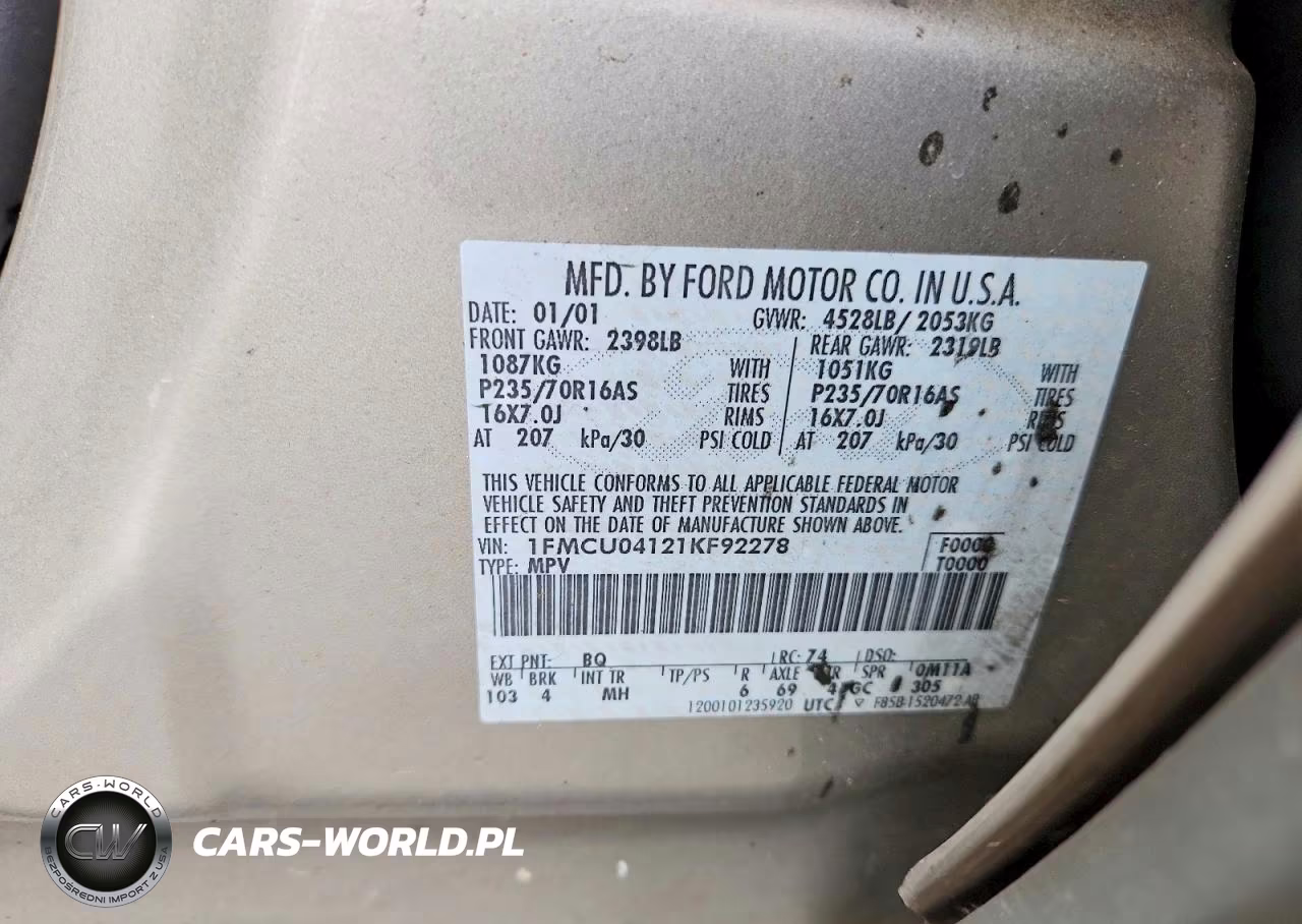 2001 Ford Escape Xlt VIN:1FMCU04121KF92278 - 12