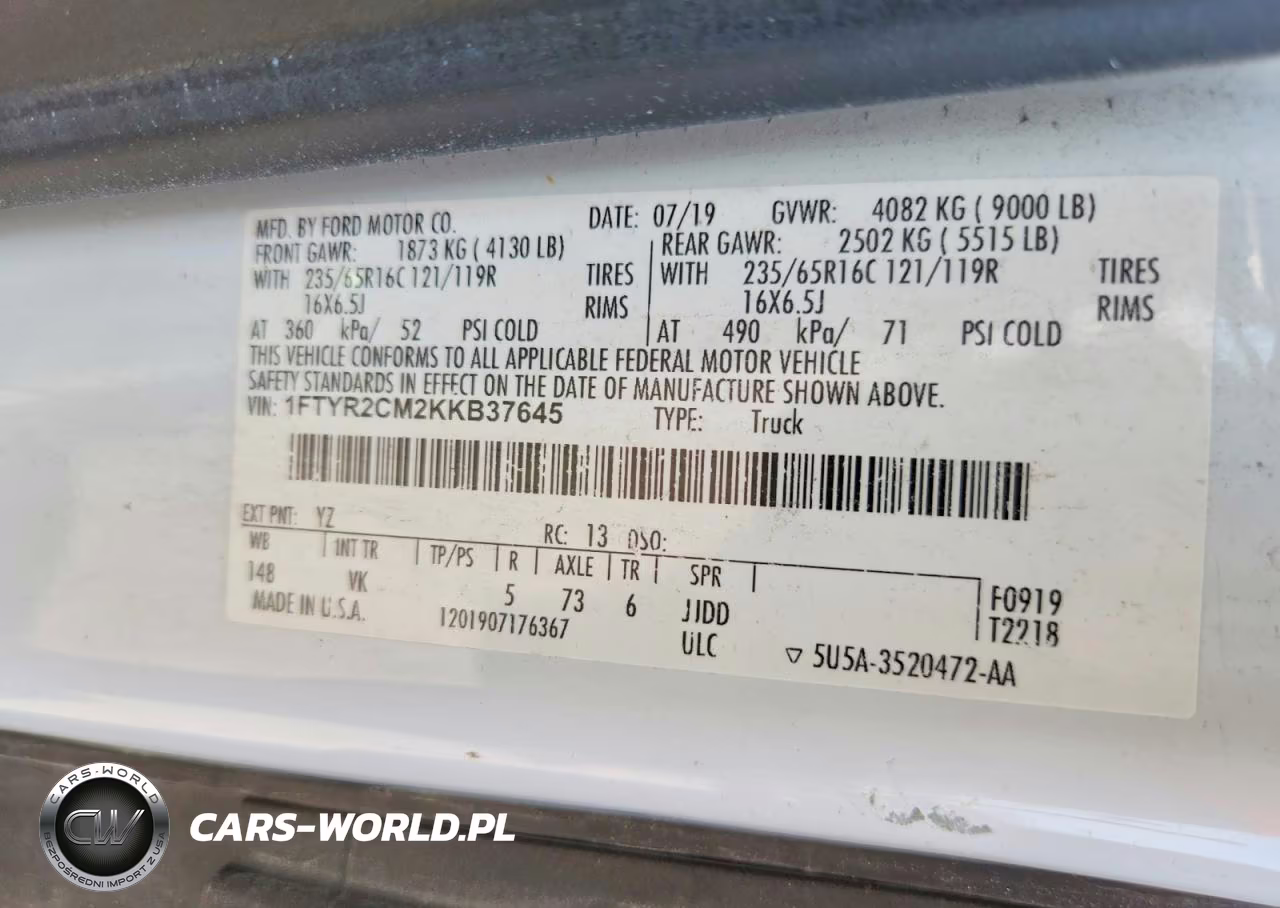 2019 Ford Transit 250 Delivery Van VIN:1FTYR2CM2KKB37645 - 14