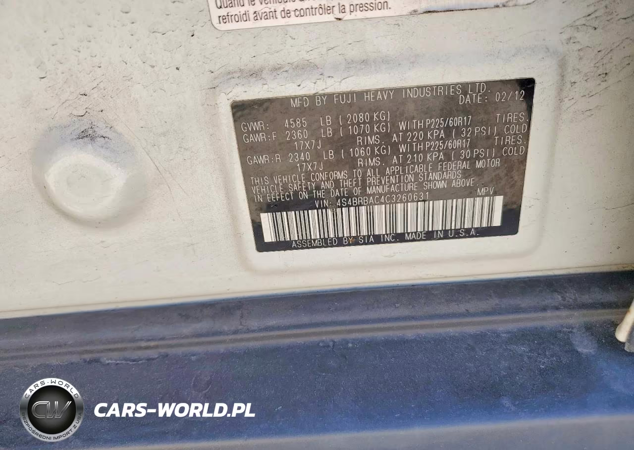 2012 Subaru Outback 2.5I VIN:4S4BRBAC4C3260631 - 12