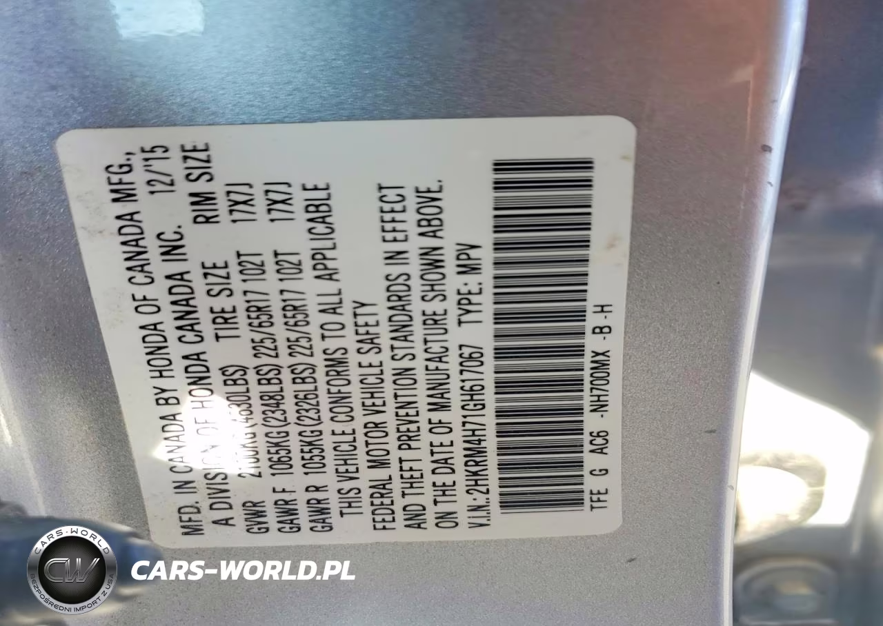 2016 Honda Cr-V Exl VIN:2HKRM4H71GH617067 - 13