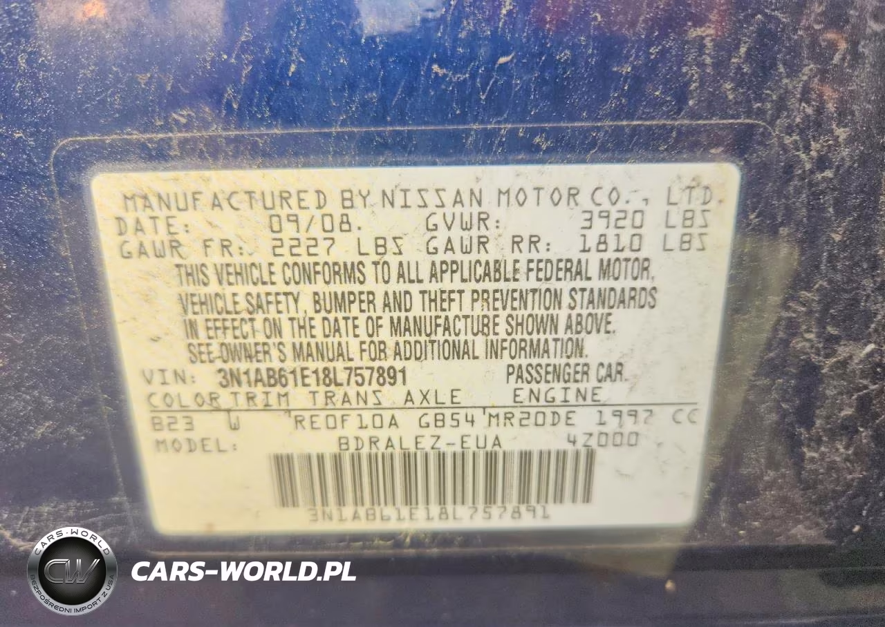 2008 Nissan Sentra 2.0 VIN:3N1AB61E18L757891 - 12