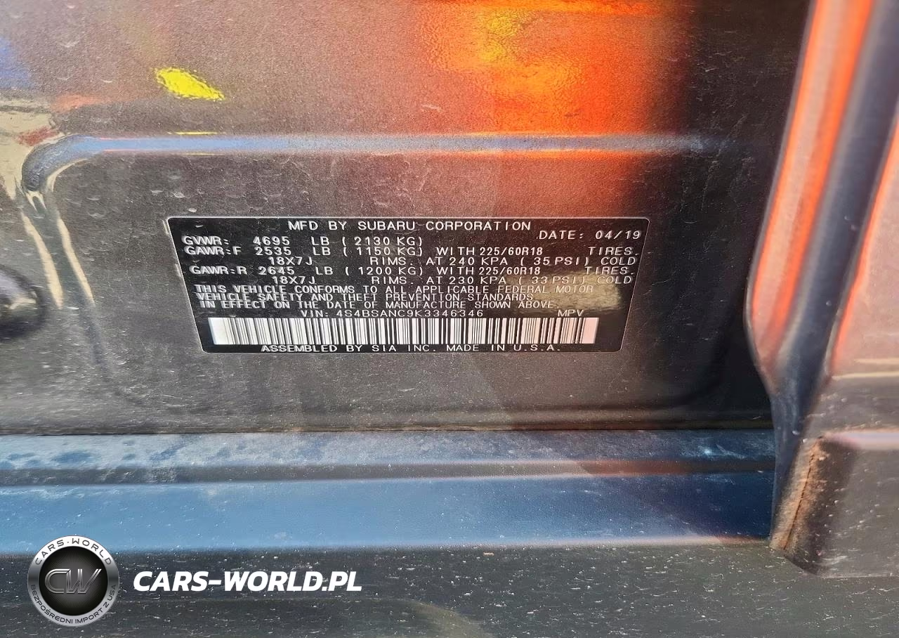 2019 Subaru Outback 2.5I Limited VIN:4S4BSANC9K3346346 - 13