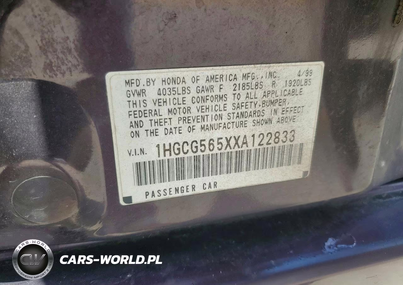 1999 Honda Accord Ex VIN:1HGCG565XXA122833 - 12