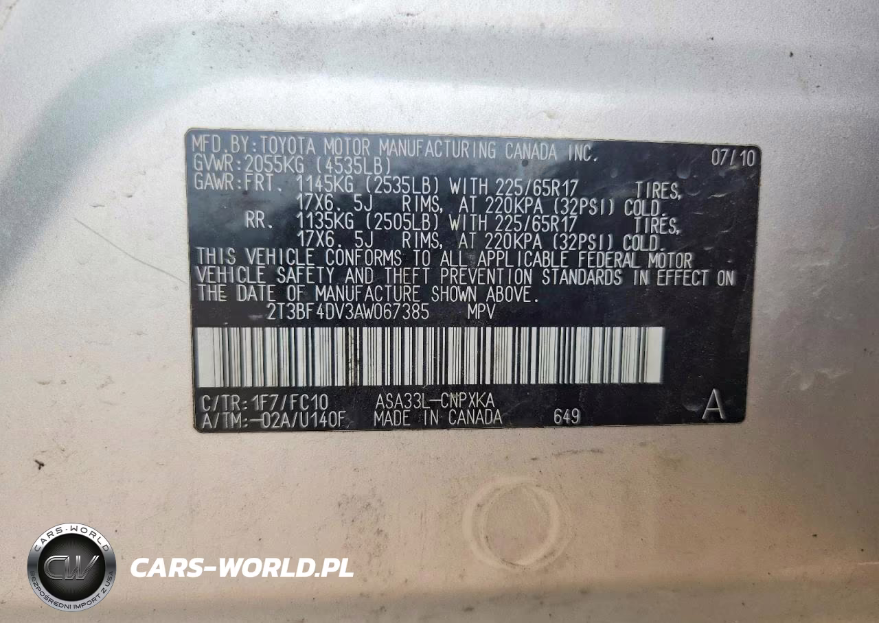 2010 Toyota Rav4 Base VIN:2T3BF4DV3AW067385 - 13