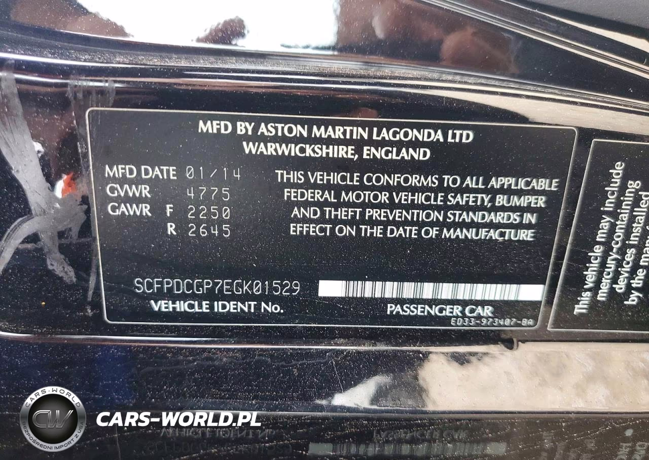 2014 Aston Martin Vanquish Volante VIN:SCFPDCGP7EGK01529 - 13