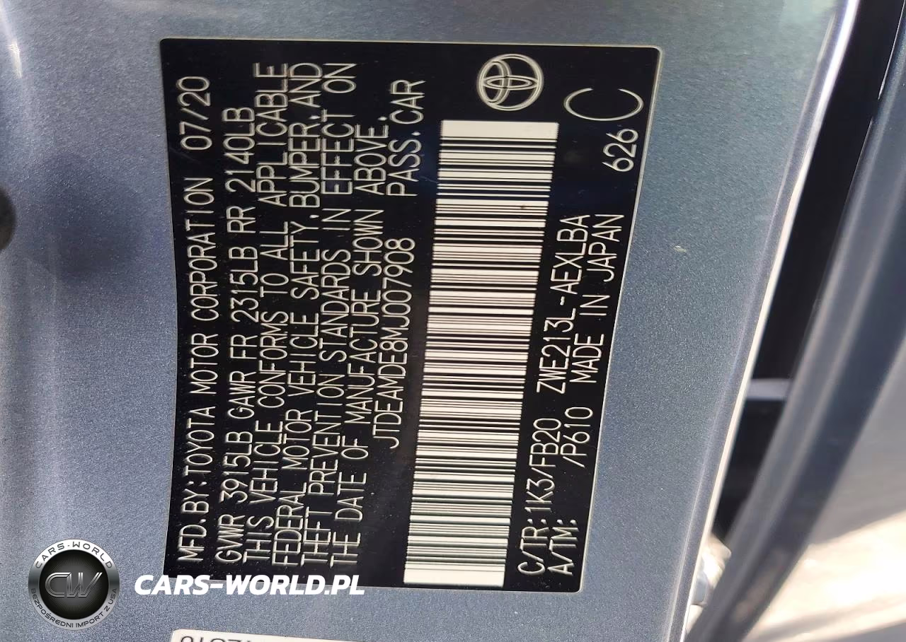2021 Toyota Corolla Le VIN:JTDEAMDE8MJ007908 - 12