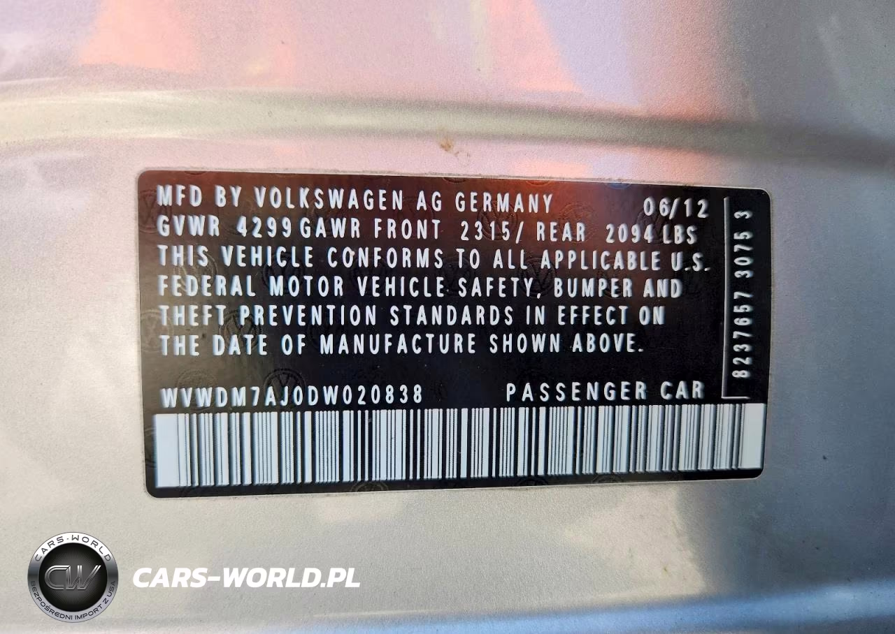 2013 Volkswagen Golf VIN:WVWDM7AJ0DW020838 - 12