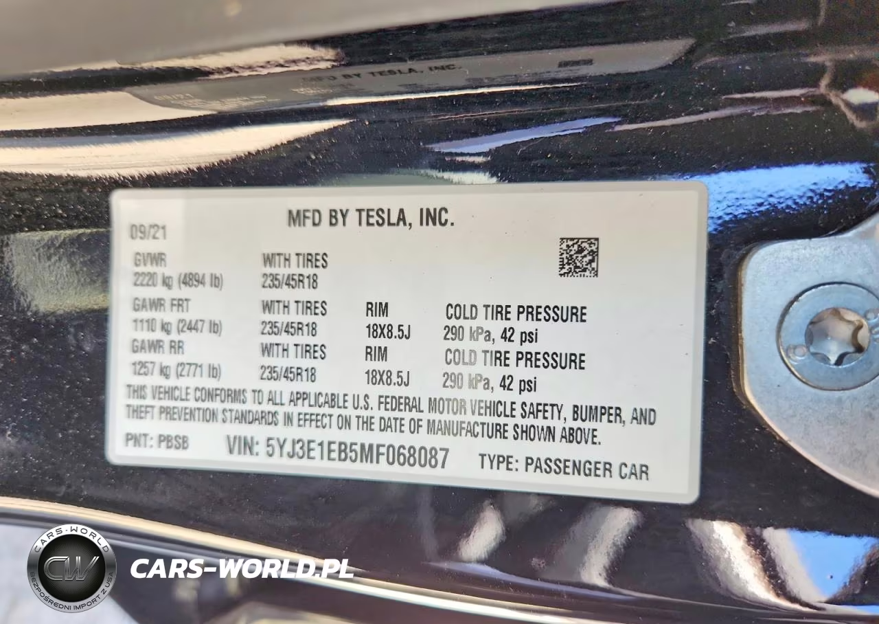 2021 Tesla Model 3 VIN:5YJ3E1EB5MF068087 - 12