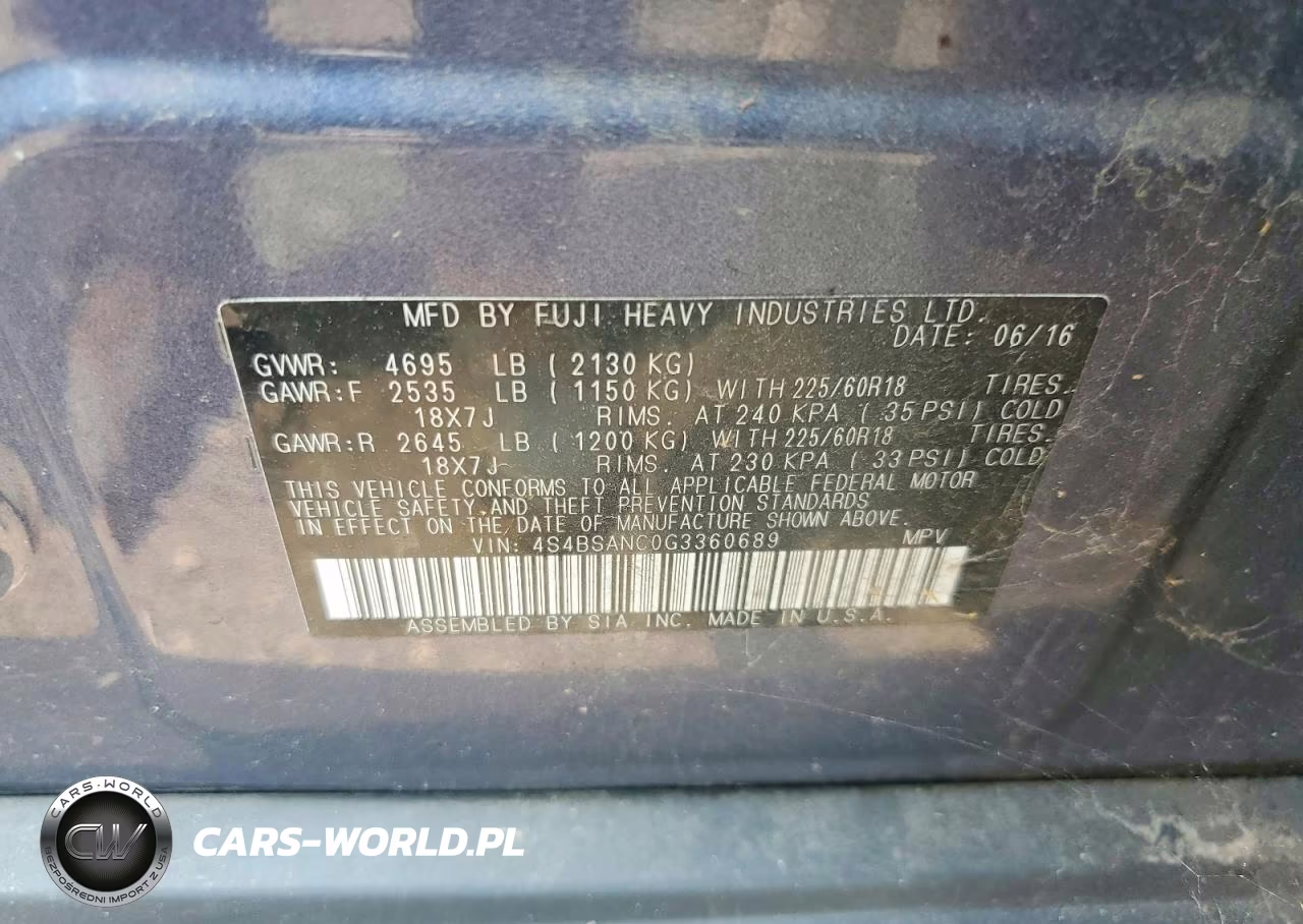 2016 Subaru Outback 2.5I Limited VIN:4S4BSANC0G3360689 - 13