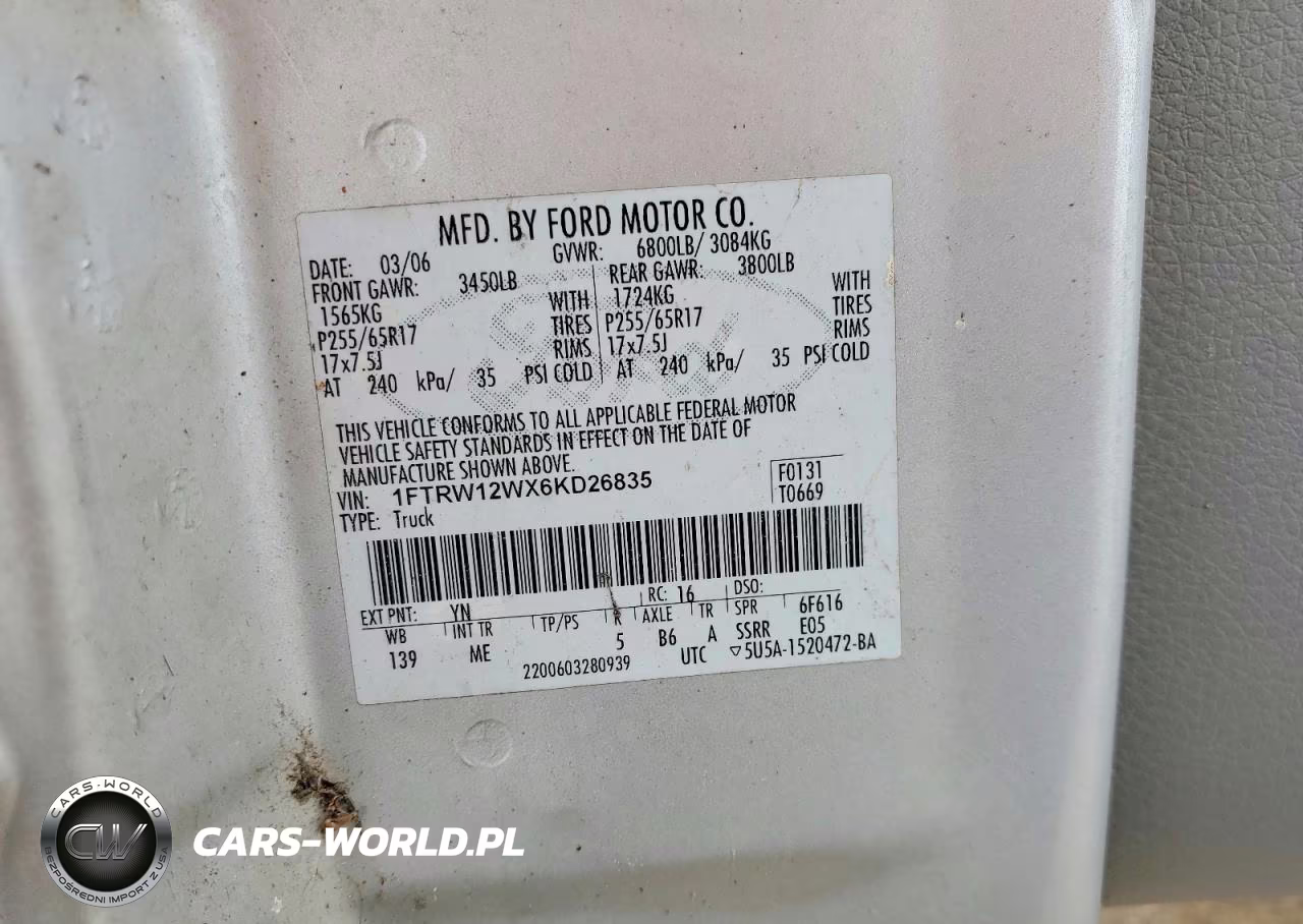 2006 Ford F150 Supercrew VIN:1FTRW12WX6KD26835 - 12