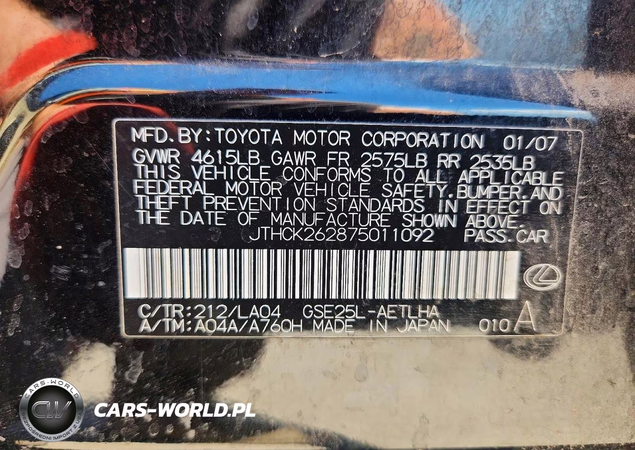 2007 Lexus Is 250 VIN:JTHCK262875011092 - 12