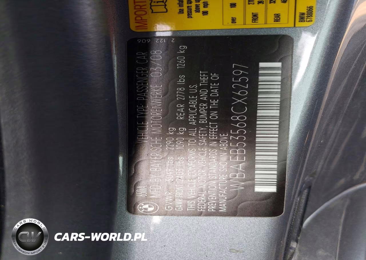 2008 BMW 650 I VIN:WBAEB53568CX62597 - 12