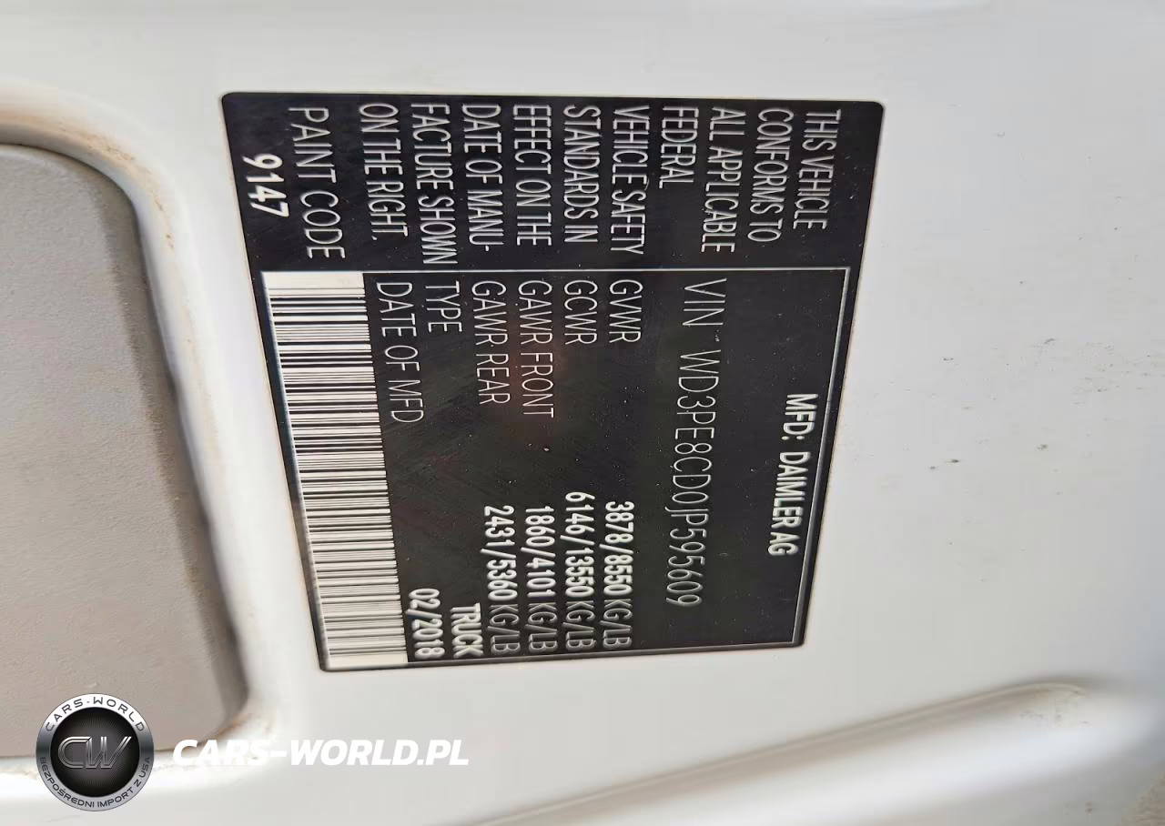 2018 Mercedes-Benz Sprinter 2500 VIN:WD3PE8CD0JP595609 - 13