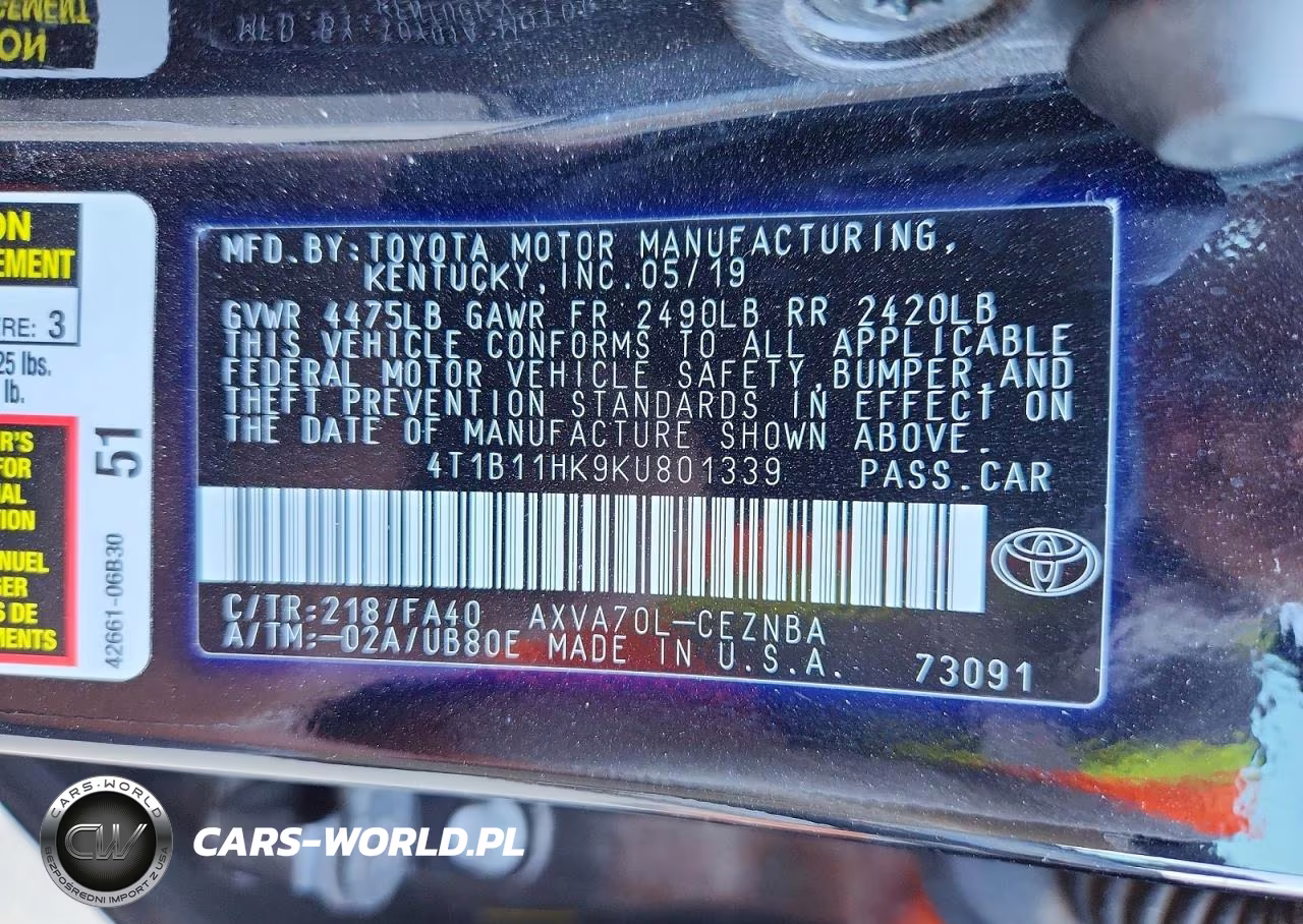2019 Toyota Camry Le VIN:4T1B11HK9KU801339 - 12