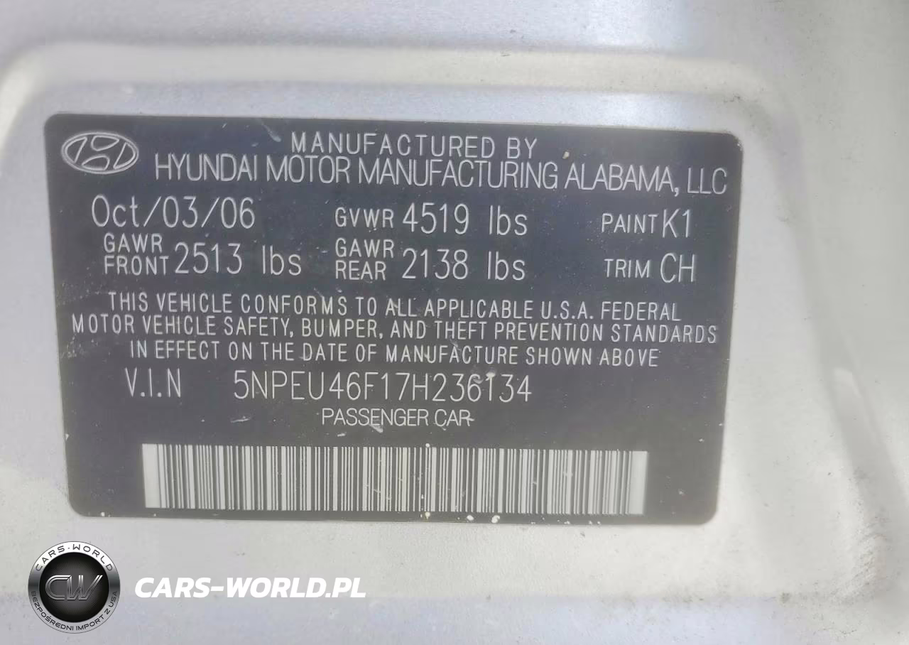 2007 Hyundai Sonata Se VIN:5NPEU46F17H236134 - 13