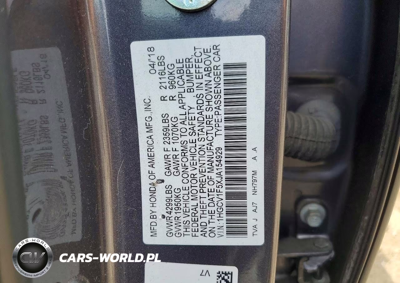 2018 Honda Accord Exl VIN:1HGCV1F5XJA154929 - 12