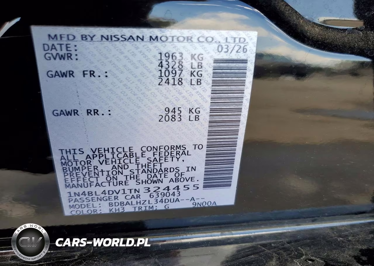 2026 Nissan Altima Sv VIN:1N4BL4DV1TN324455 - 13