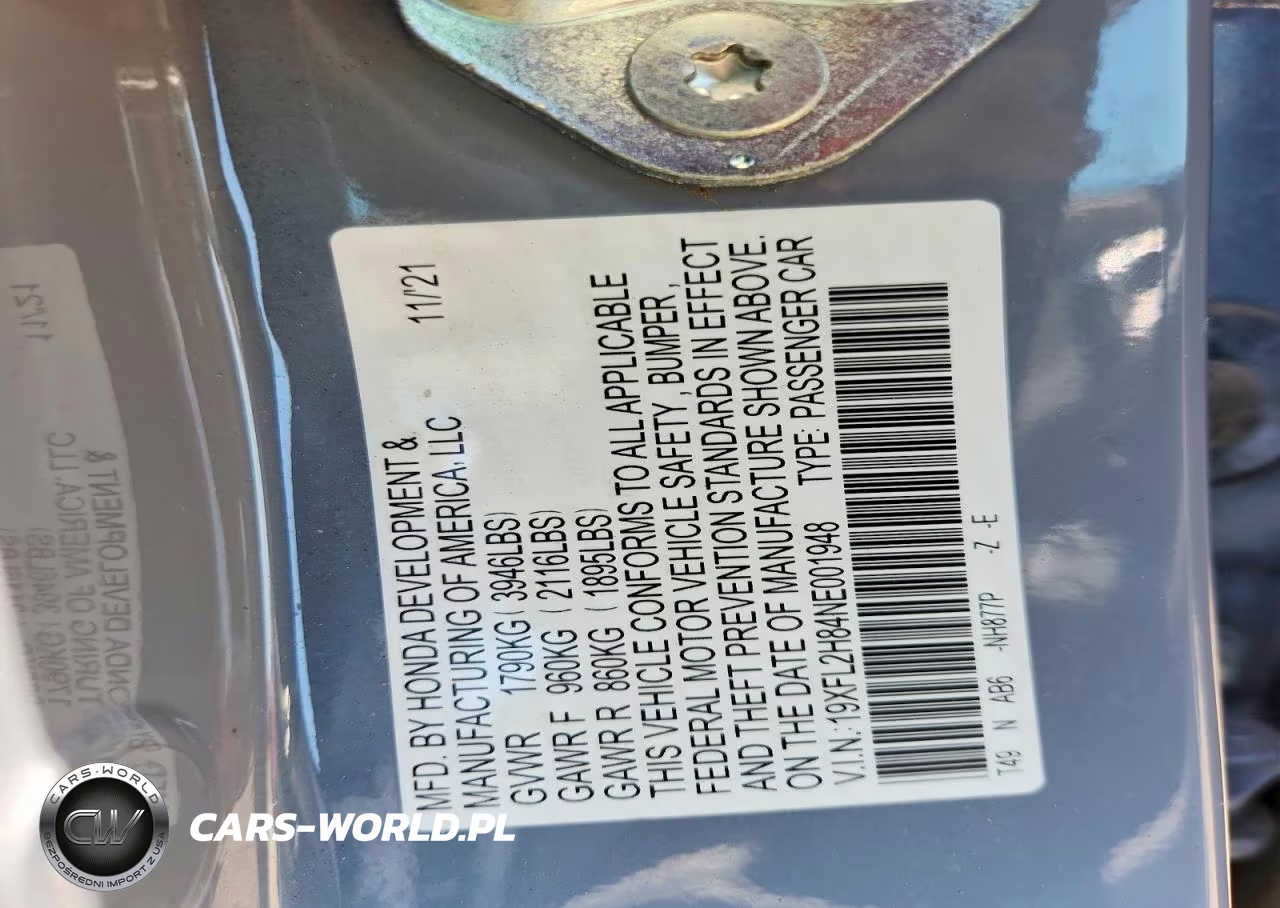 2022 Honda Civic Sport VIN:19XFL2H84NE001948 - 12