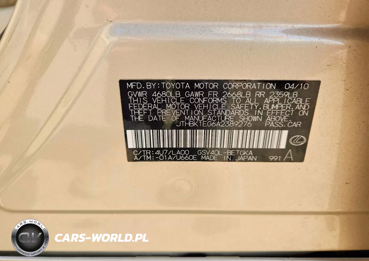 2010 Lexus Es 350 VIN:JTHBK1EG6A2389276 - 12