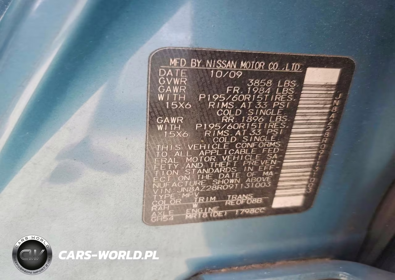 2009 Nissan Cube Base VIN:JN8AZ28R09T131003 - 12