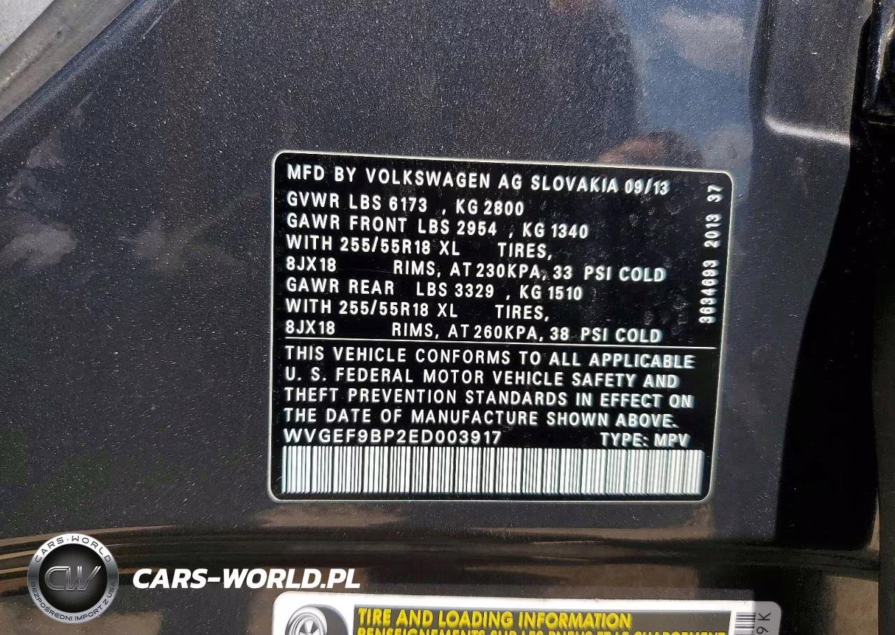 2014 Volkswagen Touareg V6 VIN:WVGEF9BP2ED003917 - 13