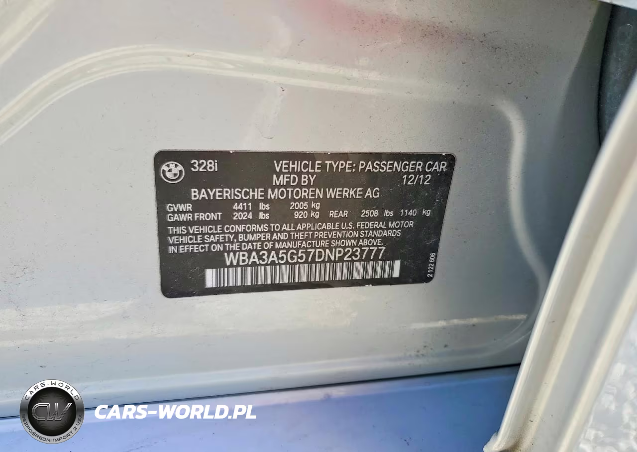 2013 BMW 328 I VIN:WBA3A5G57DNP23777 - 12
